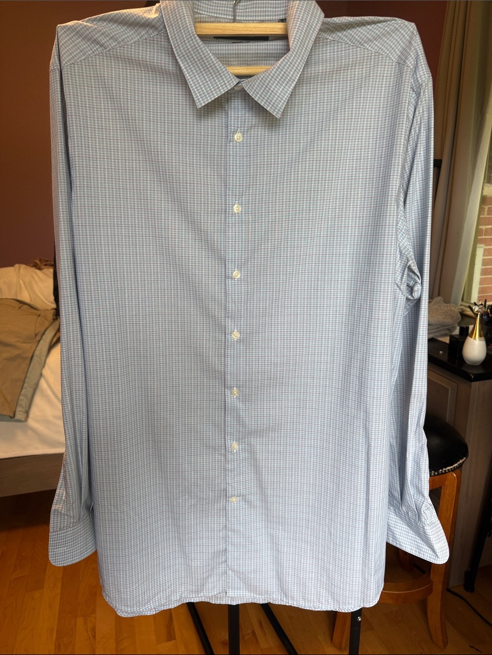 Perry Ellis Blue Micro-Check Dress Shirt